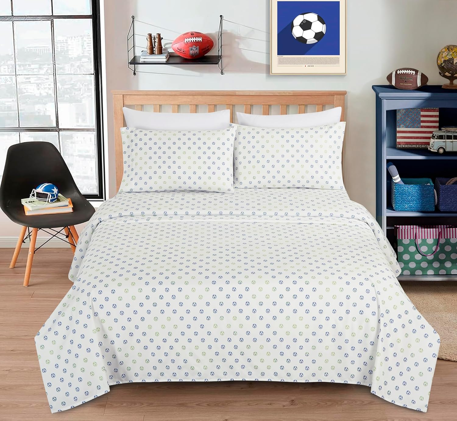 Chezmoi Collection 4-Piece Kids/Teens Sports Sheet Set - Soft Microfiber Gray White Baseball, Full Size - Grand Goldman