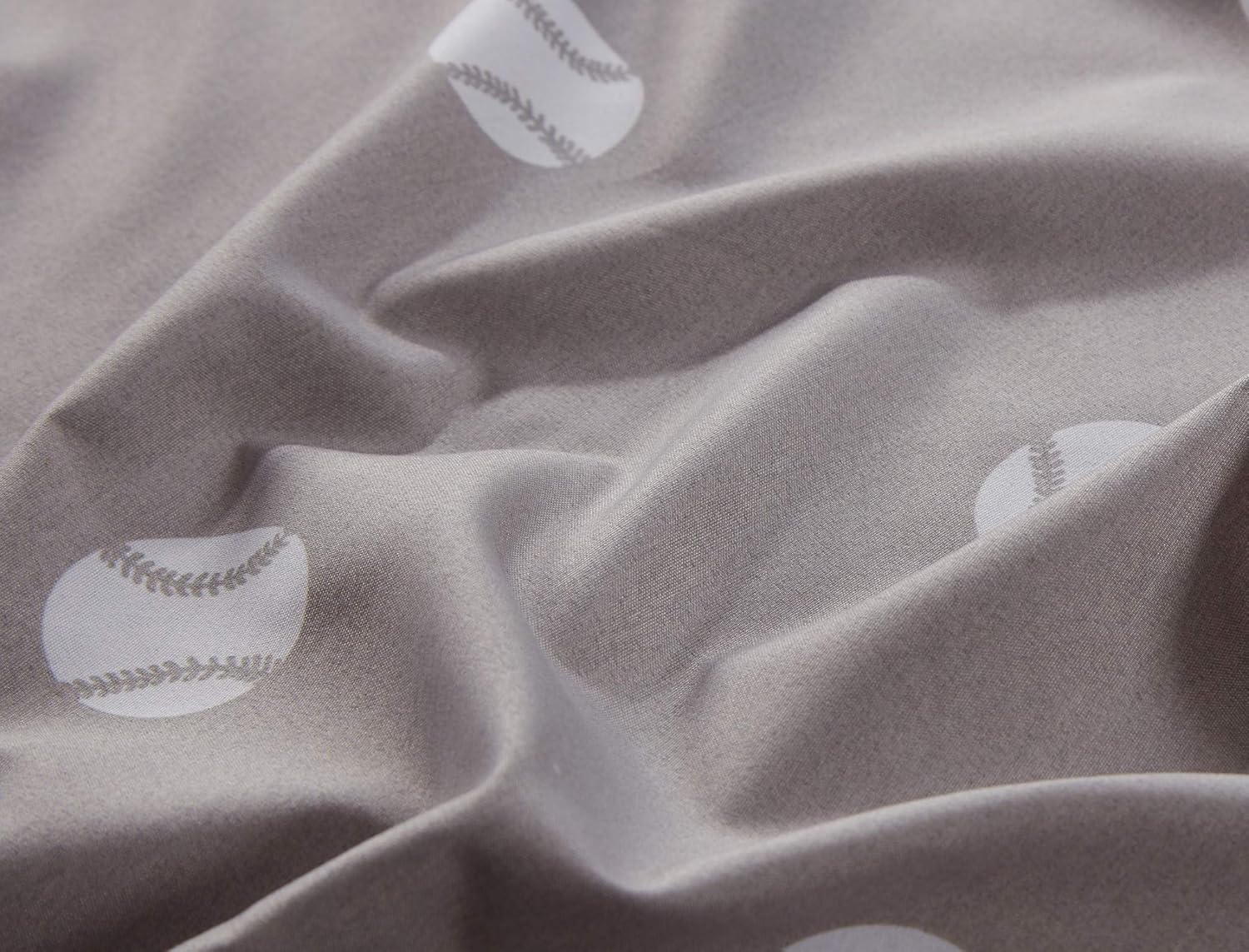 Chezmoi Collection 4-Piece Kids/Teens Sports Sheet Set - Soft Microfiber Gray White Baseball, Full Size - Grand Goldman