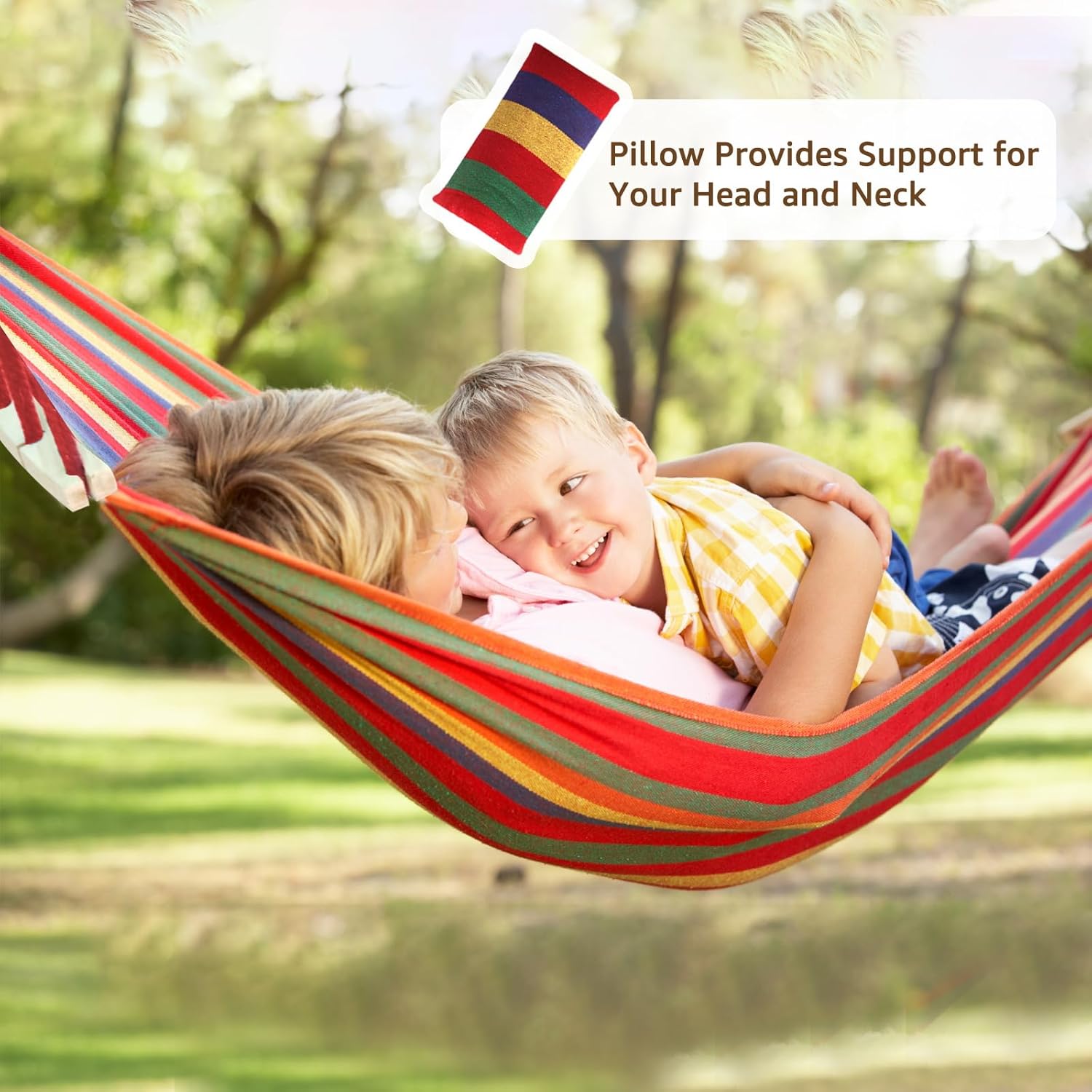 Chihee Cotton Hammock Large Soft Breathable Camping Hammock Holds Up to 660lbs Portable Tree Hammock with Detachable Spreader Bar Pillow 2 Strong Webbings 2 Carabiners Patio Garden Indoor Outdoor - Grand Goldman