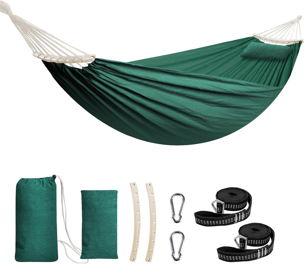 Chihee Cotton Hammock Large Soft Breathable Camping Hammock Holds Up to 660lbs Portable Tree Hammock with Detachable Spreader Bar Pillow 2 Strong Webbings 2 Carabiners Patio Garden Indoor Outdoor - Grand Goldman