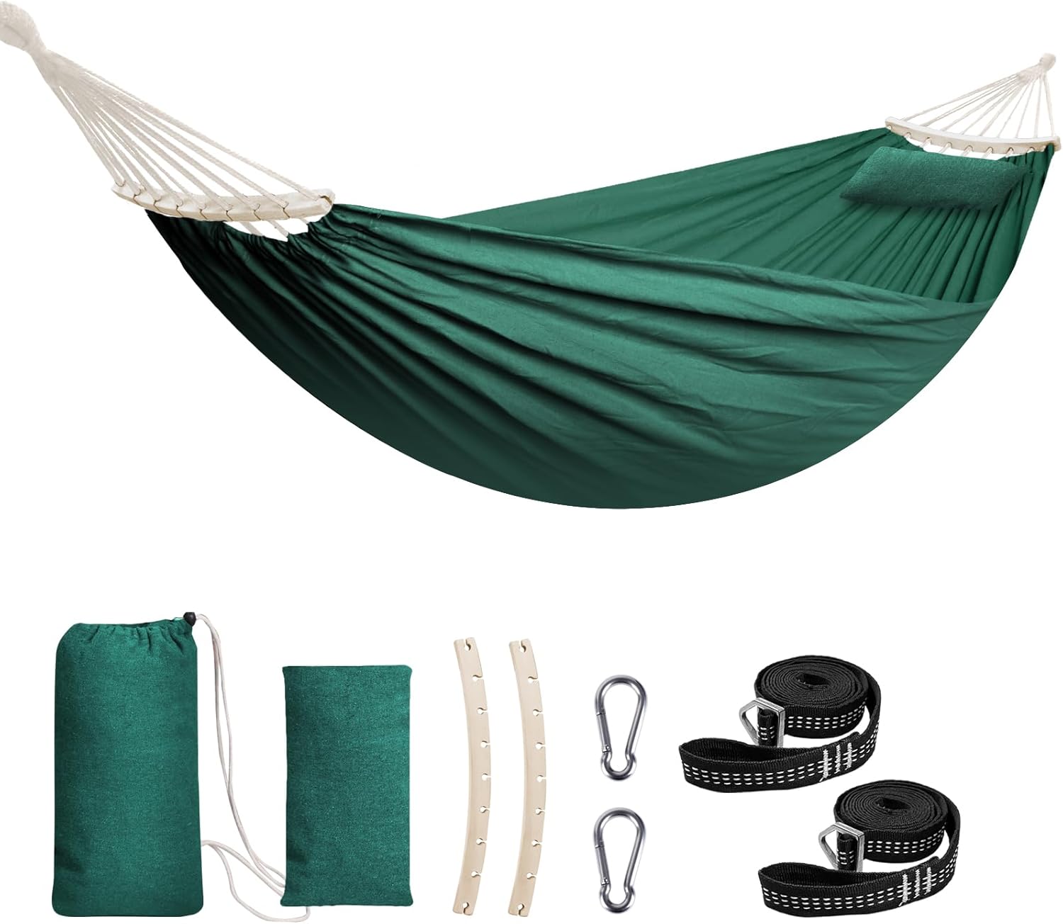 Chihee Cotton Hammock Large Soft Breathable Camping Hammock Holds Up to 660lbs Portable Tree Hammock with Detachable Spreader Bar Pillow 2 Strong Webbings 2 Carabiners Patio Garden Indoor Outdoor - Grand Goldman