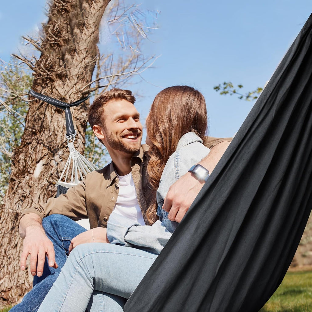 Chihee Cotton Hammock Large Soft Breathable Camping Hammock Holds Up to 660lbs Portable Tree Hammock with Detachable Spreader Bar Pillow 2 Strong Webbings 2 Carabiners Patio Garden Indoor Outdoor - Grand Goldman