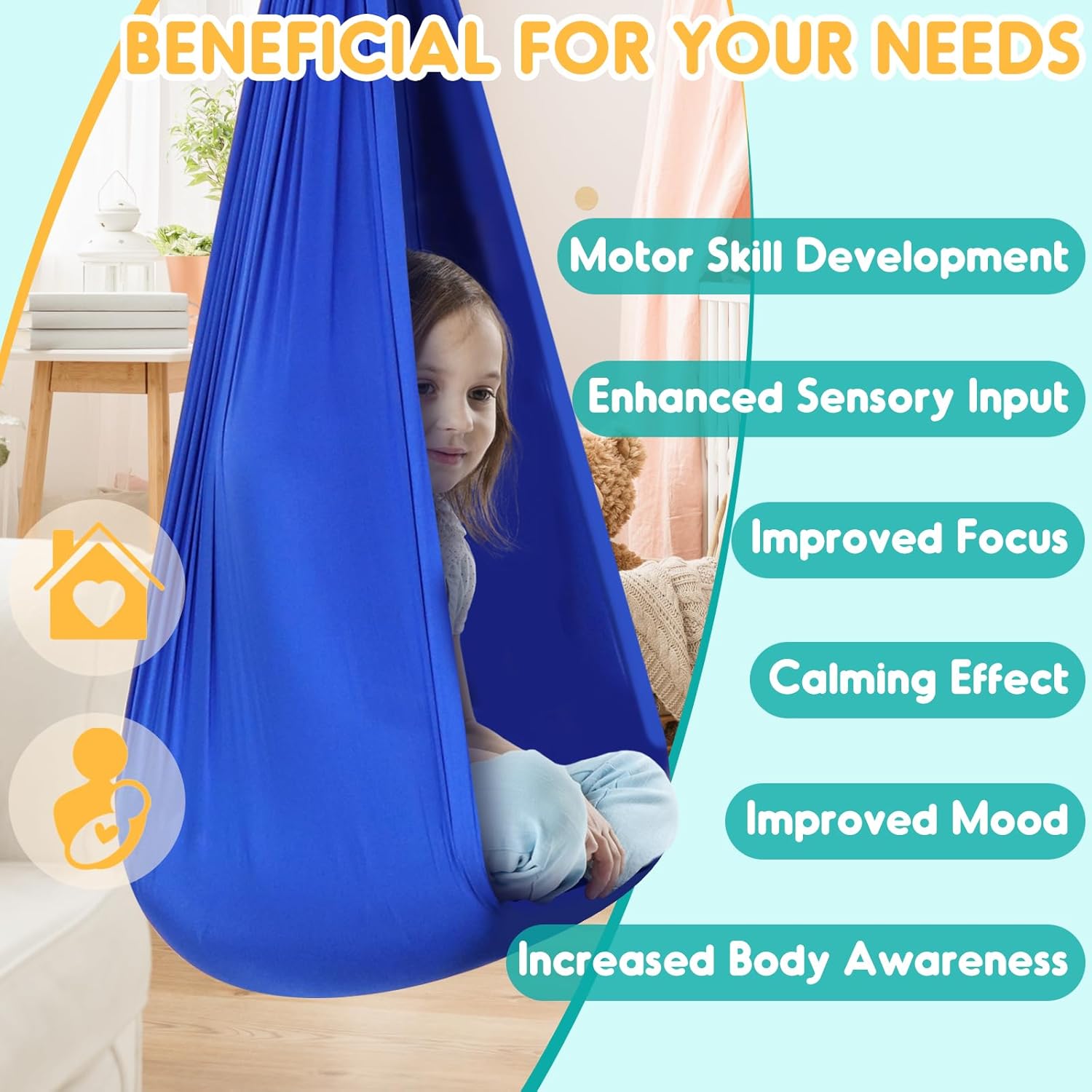 Chihee Sensory Swing Therapy Swing Hammock Indoor Outdoor for Kids, Hardware Included, Soft Breathable Nylon Cuddle Swing Joy Hammock for Child Adult with Autism, ADHD, Aspergers, Sensory Integration - Grand Goldman