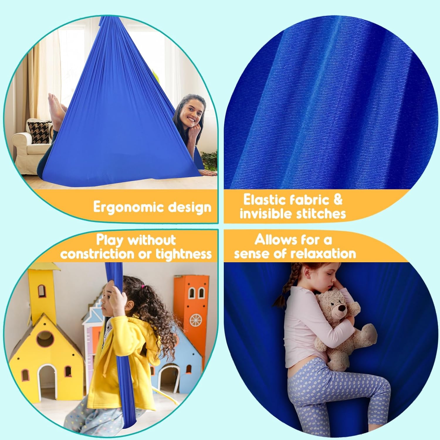 Chihee Sensory Swing Therapy Swing Hammock Indoor Outdoor for Kids, Hardware Included, Soft Breathable Nylon Cuddle Swing Joy Hammock for Child Adult with Autism, ADHD, Aspergers, Sensory Integration - Grand Goldman