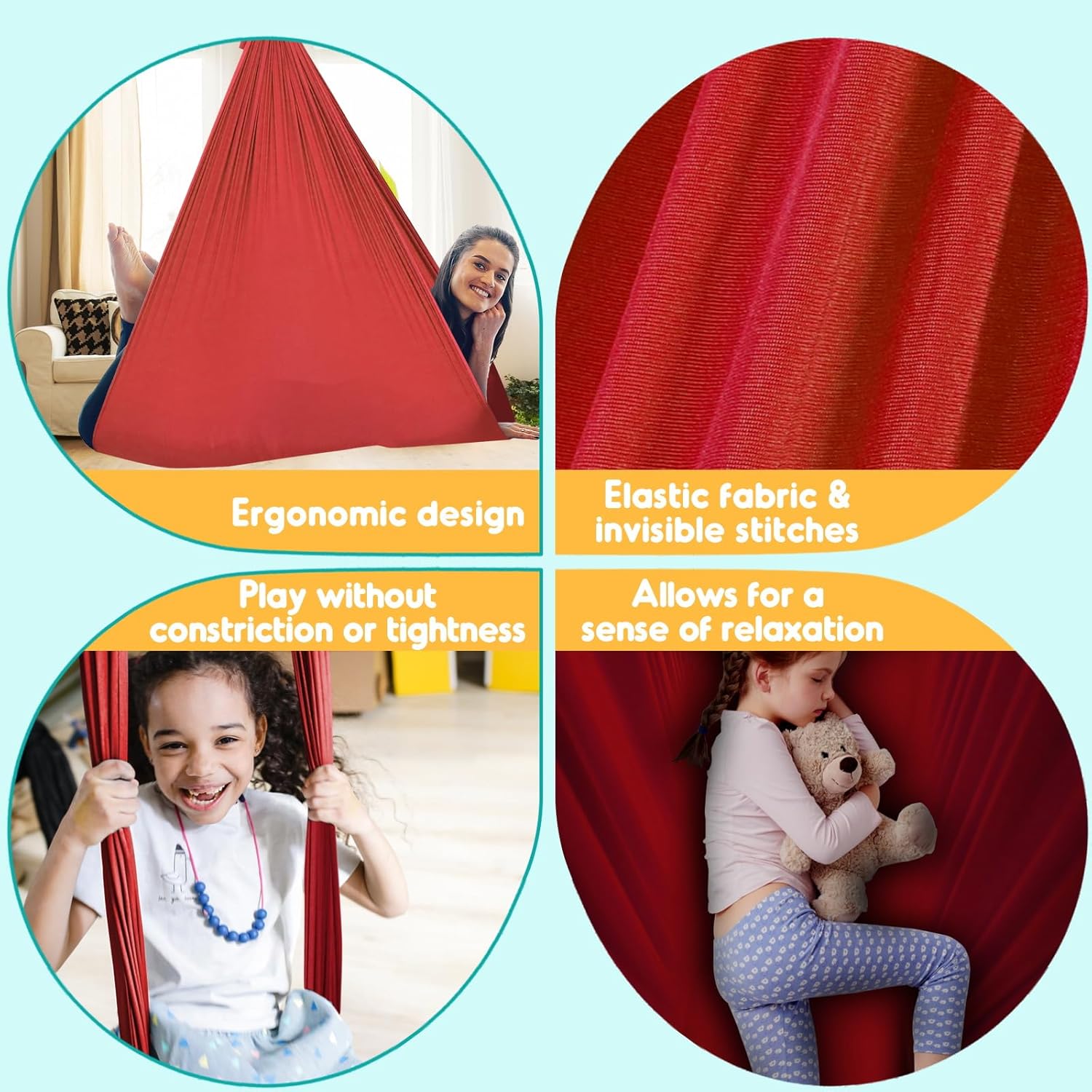 Chihee Sensory Swing Therapy Swing Hammock Indoor Outdoor for Kids, Hardware Included, Soft Breathable Nylon Cuddle Swing Joy Hammock for Child Adult with Autism, ADHD, Aspergers, Sensory Integration - Grand Goldman