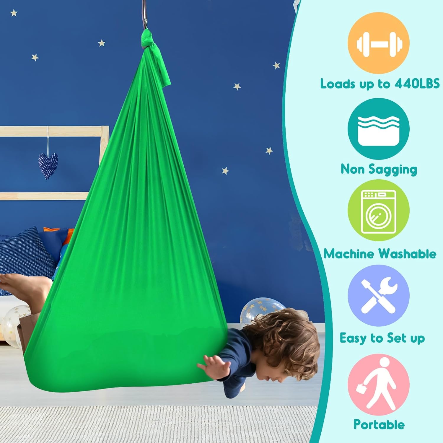 Chihee Sensory Swing Therapy Swing Hammock Indoor Outdoor for Kids, Hardware Included, Soft Breathable Nylon Cuddle Swing Joy Hammock for Child Adult with Autism, ADHD, Aspergers, Sensory Integration - Grand Goldman