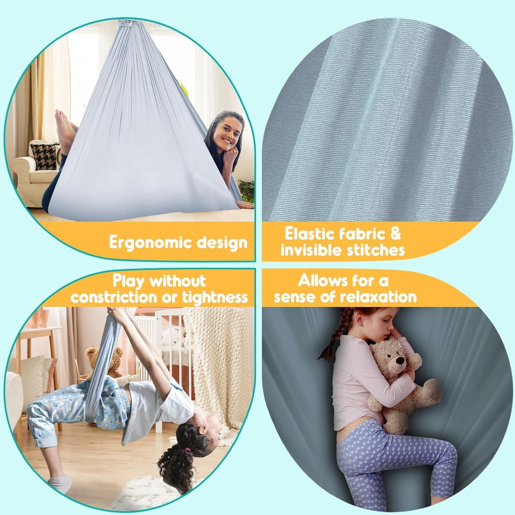 Chihee Sensory Swing Therapy Swing Hammock Indoor Outdoor for Kids, Hardware Included, Soft Breathable Nylon Cuddle Swing Joy Hammock for Child Adult with Autism, ADHD, Aspergers, Sensory Integration - Grand Goldman