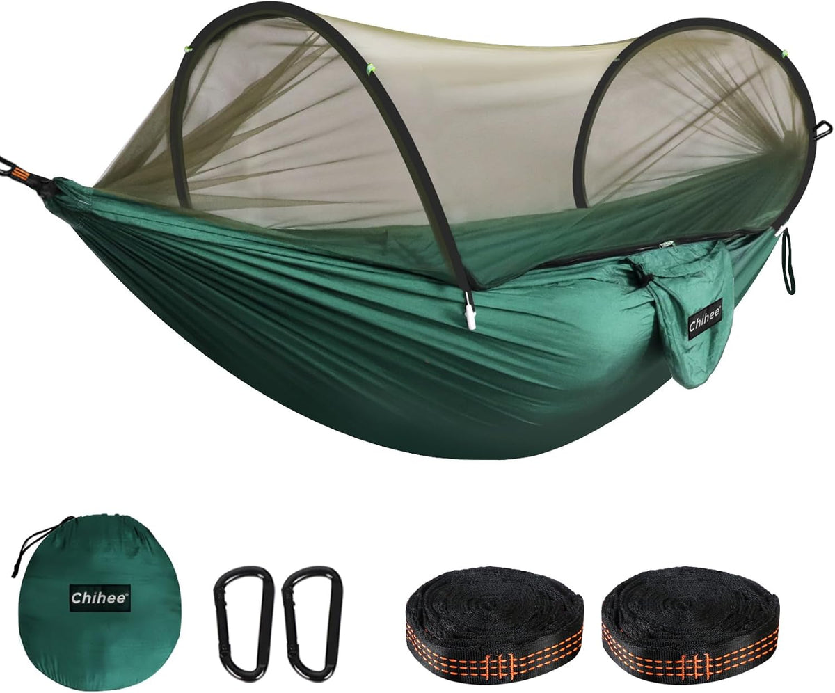 Chihee Ultra-Light Travel Camping Hammock Pop-up Net Hammock 660lbs Load Capacity,Breathable,Quick-Drying Parachute Nylon 2 Premium Carabiners,2 Tree Slings Included for Outdoor Backpacking Hiking - Grand Goldman