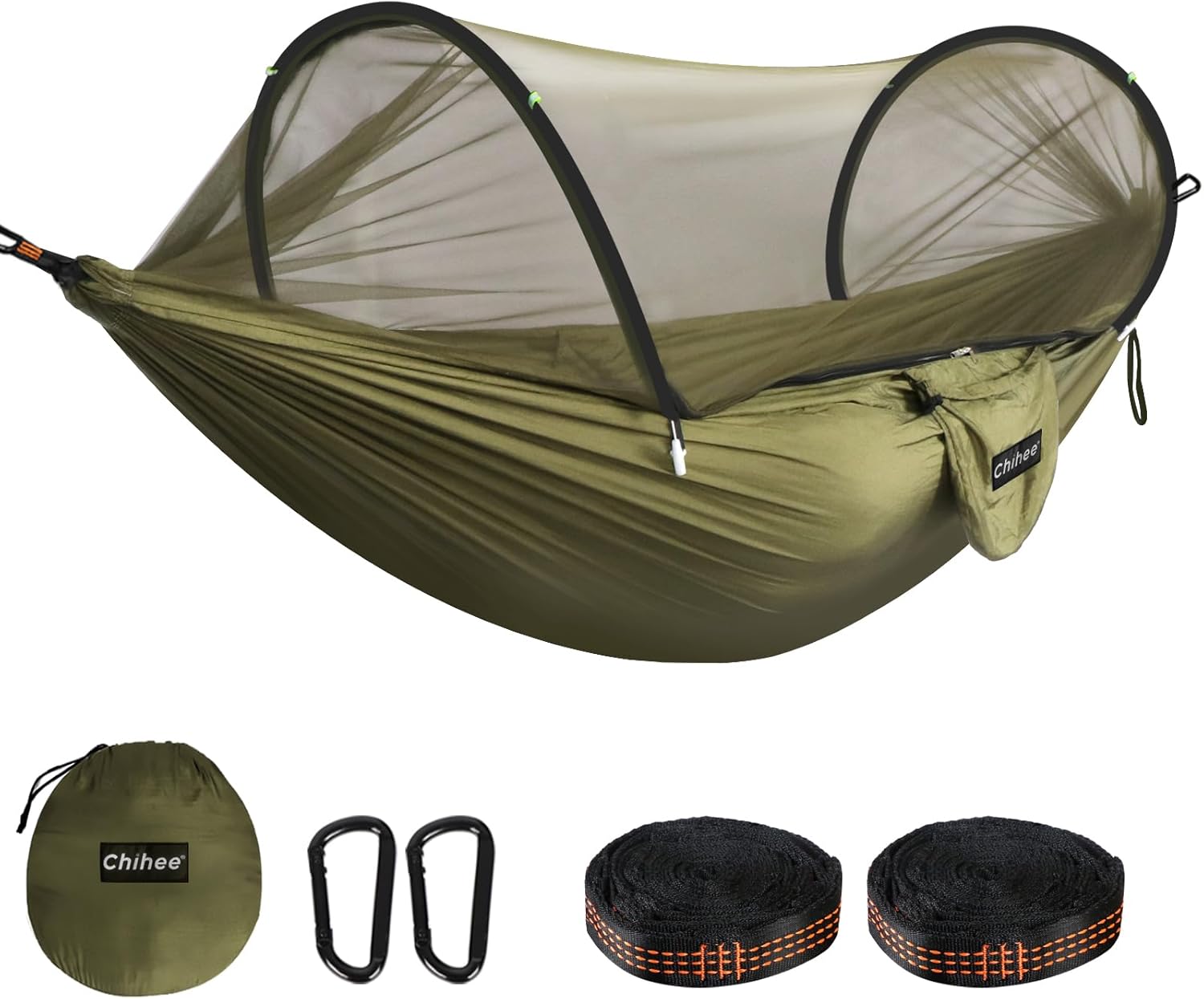 Chihee Ultra-Light Travel Camping Hammock Pop-up Net Hammock 660lbs Load Capacity,Breathable,Quick-Drying Parachute Nylon 2 Premium Carabiners,2 Tree Slings Included for Outdoor Backpacking Hiking - Grand Goldman