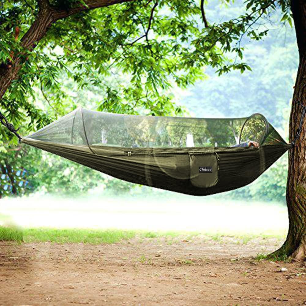 Chihee Ultra-Light Travel Camping Hammock Pop-up Net Hammock 660lbs Load Capacity,Breathable,Quick-Drying Parachute Nylon 2 Premium Carabiners,2 Tree Slings Included for Outdoor Backpacking Hiking - Grand Goldman
