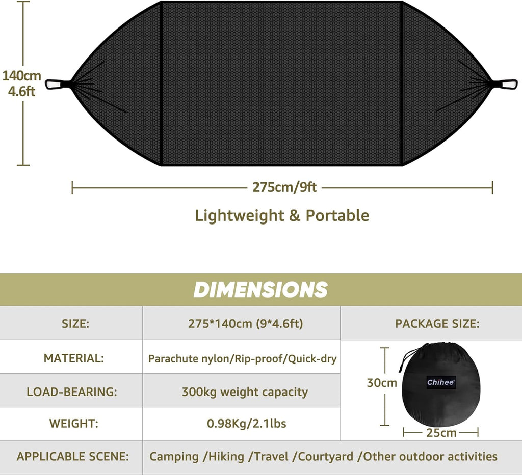 Chihee Ultra-Light Travel Camping Hammock Pop-up Net Hammock 660lbs Load Capacity,Breathable,Quick-Drying Parachute Nylon 2 Premium Carabiners,2 Tree Slings Included for Outdoor Backpacking Hiking - Grand Goldman