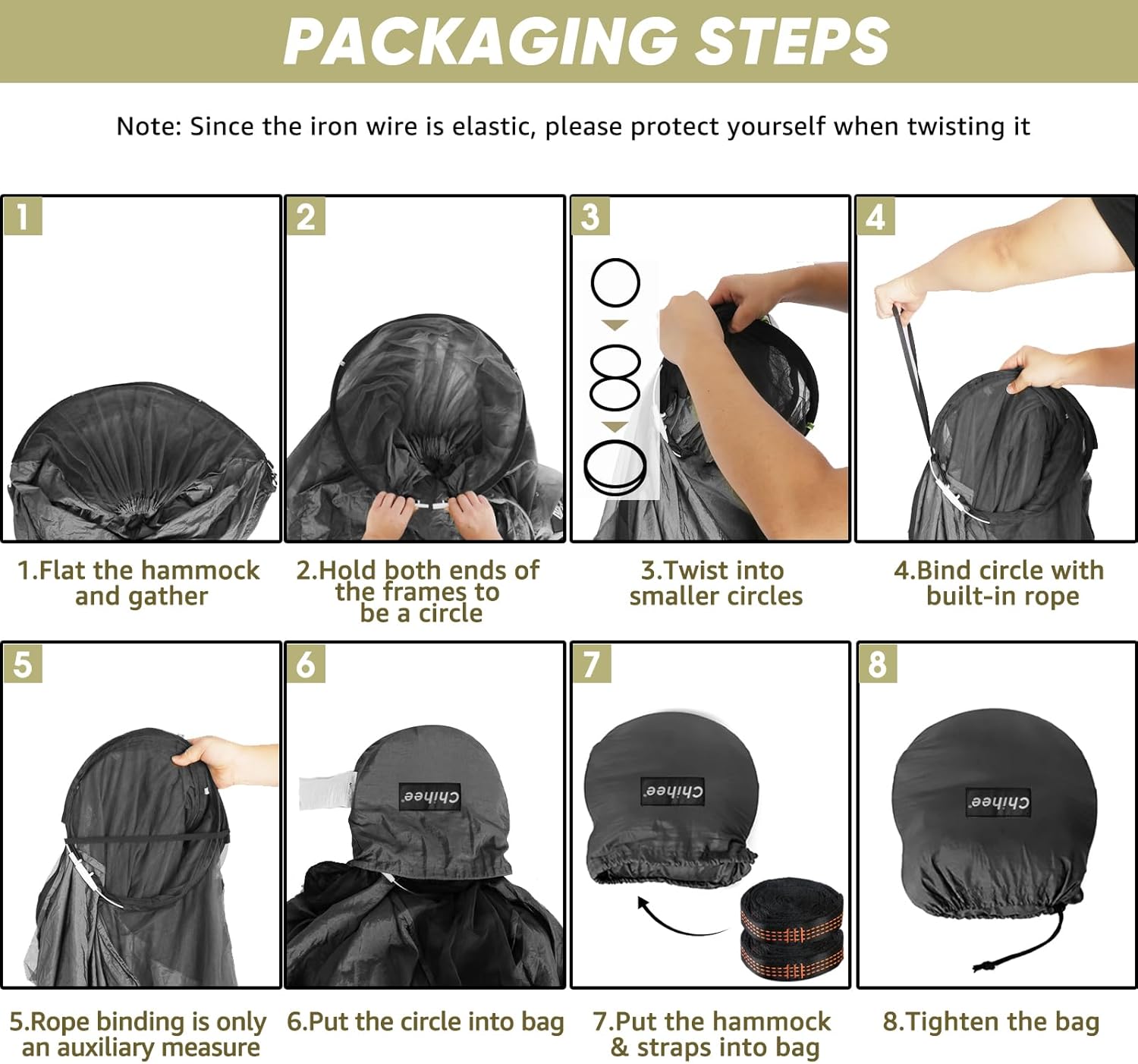 Chihee Ultra-Light Travel Camping Hammock Pop-up Net Hammock 660lbs Load Capacity,Breathable,Quick-Drying Parachute Nylon 2 Premium Carabiners,2 Tree Slings Included for Outdoor Backpacking Hiking - Grand Goldman