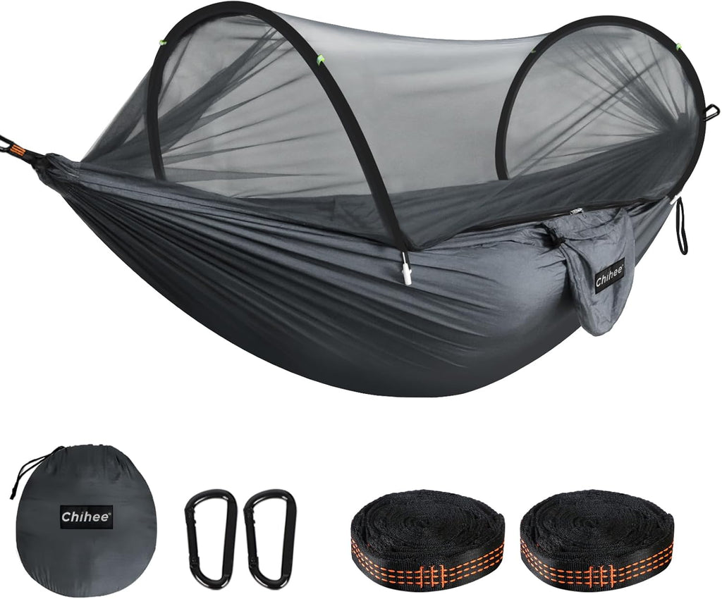 Chihee Ultra-Light Travel Camping Hammock Pop-up Net Hammock 660lbs Load Capacity,Breathable,Quick-Drying Parachute Nylon 2 Premium Carabiners,2 Tree Slings Included for Outdoor Backpacking Hiking - Grand Goldman