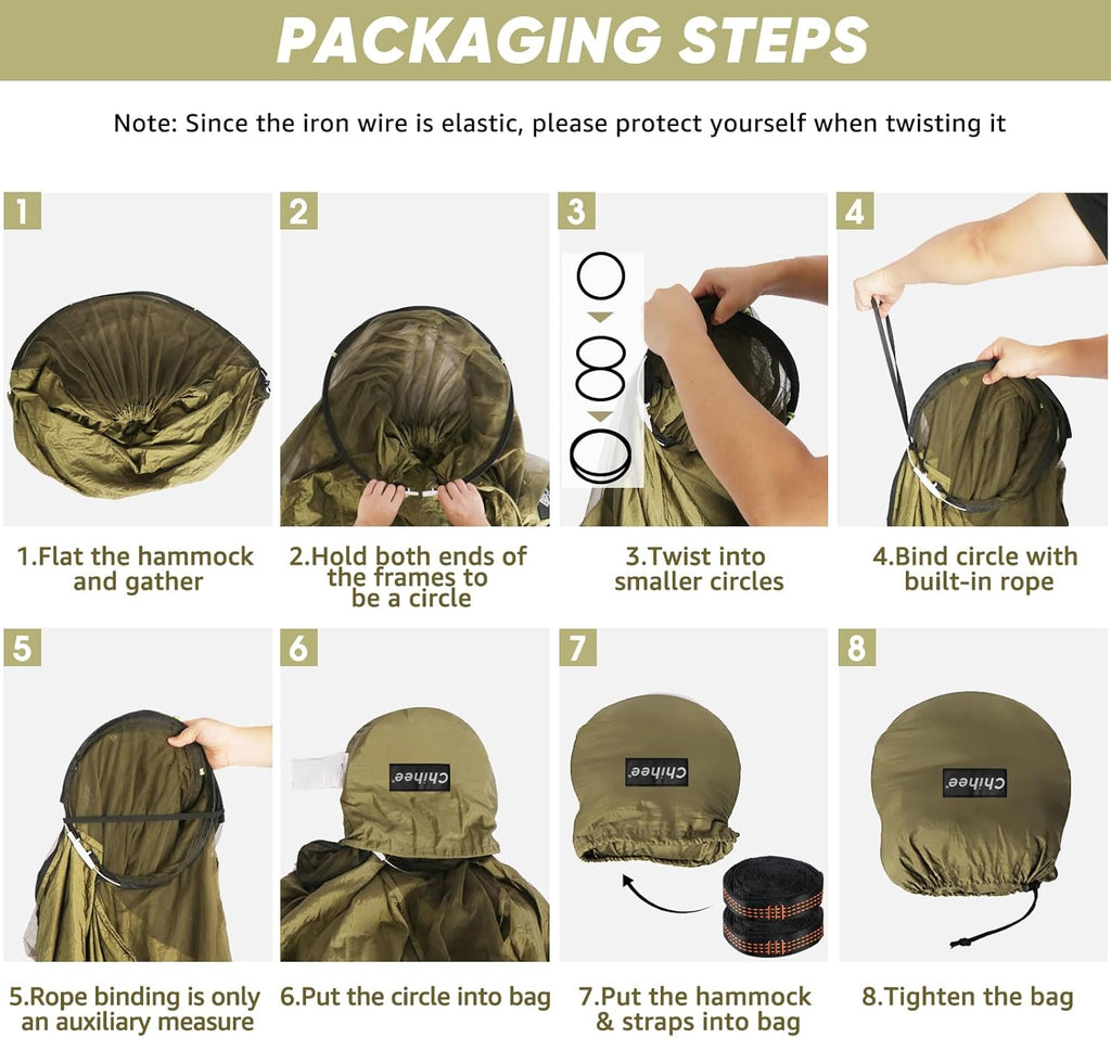 Chihee Ultra-Light Travel Camping Hammock Pop-up Net Hammock 660lbs Load Capacity,Breathable,Quick-Drying Parachute Nylon 2 Premium Carabiners,2 Tree Slings Included for Outdoor Backpacking Hiking - Grand Goldman