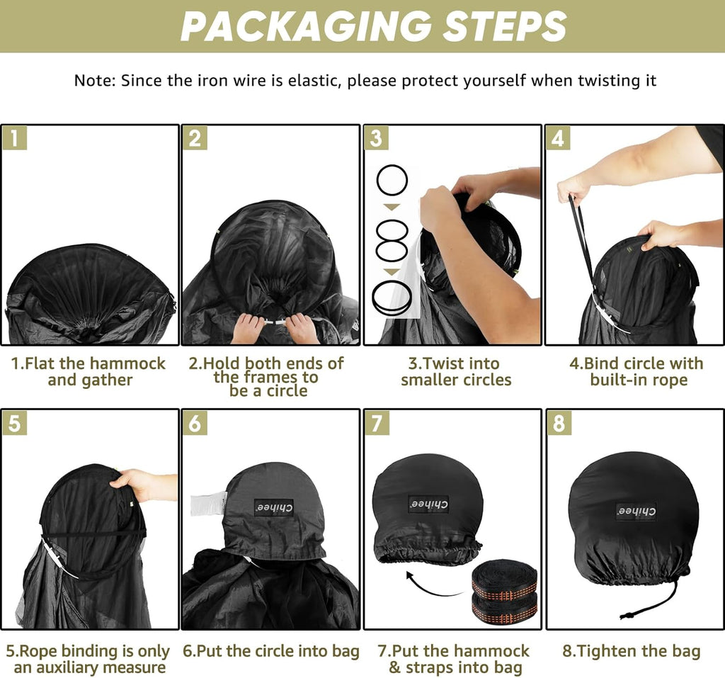 Chihee Ultra-Light Travel Camping Hammock Pop-up Net Hammock 660lbs Load Capacity,Breathable,Quick-Drying Parachute Nylon 2 Premium Carabiners,2 Tree Slings Included for Outdoor Backpacking Hiking - Grand Goldman