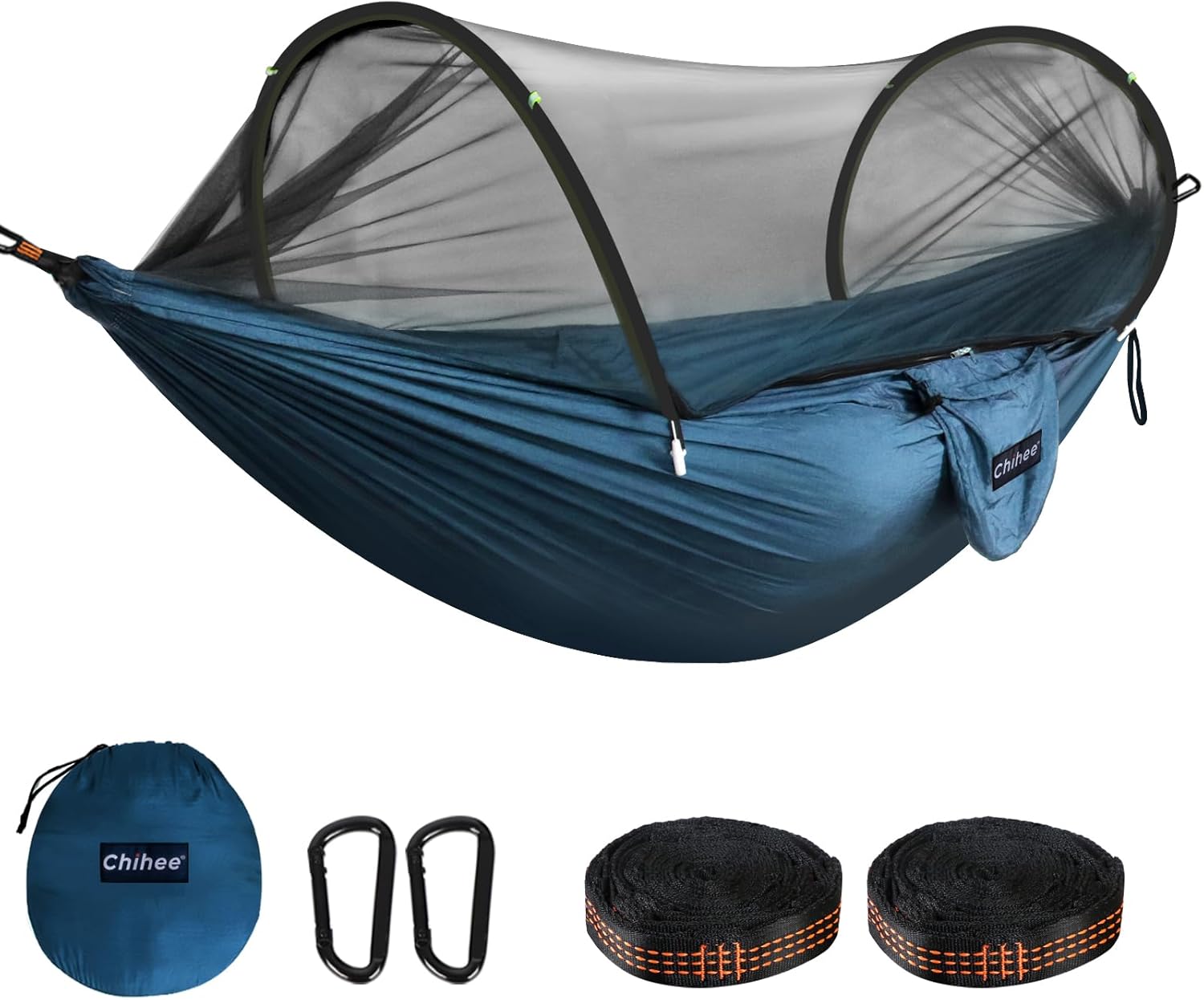 Chihee Ultra-Light Travel Camping Hammock Pop-up Net Hammock 660lbs Load Capacity,Breathable,Quick-Drying Parachute Nylon 2 Premium Carabiners,2 Tree Slings Included for Outdoor Backpacking Hiking - Grand Goldman