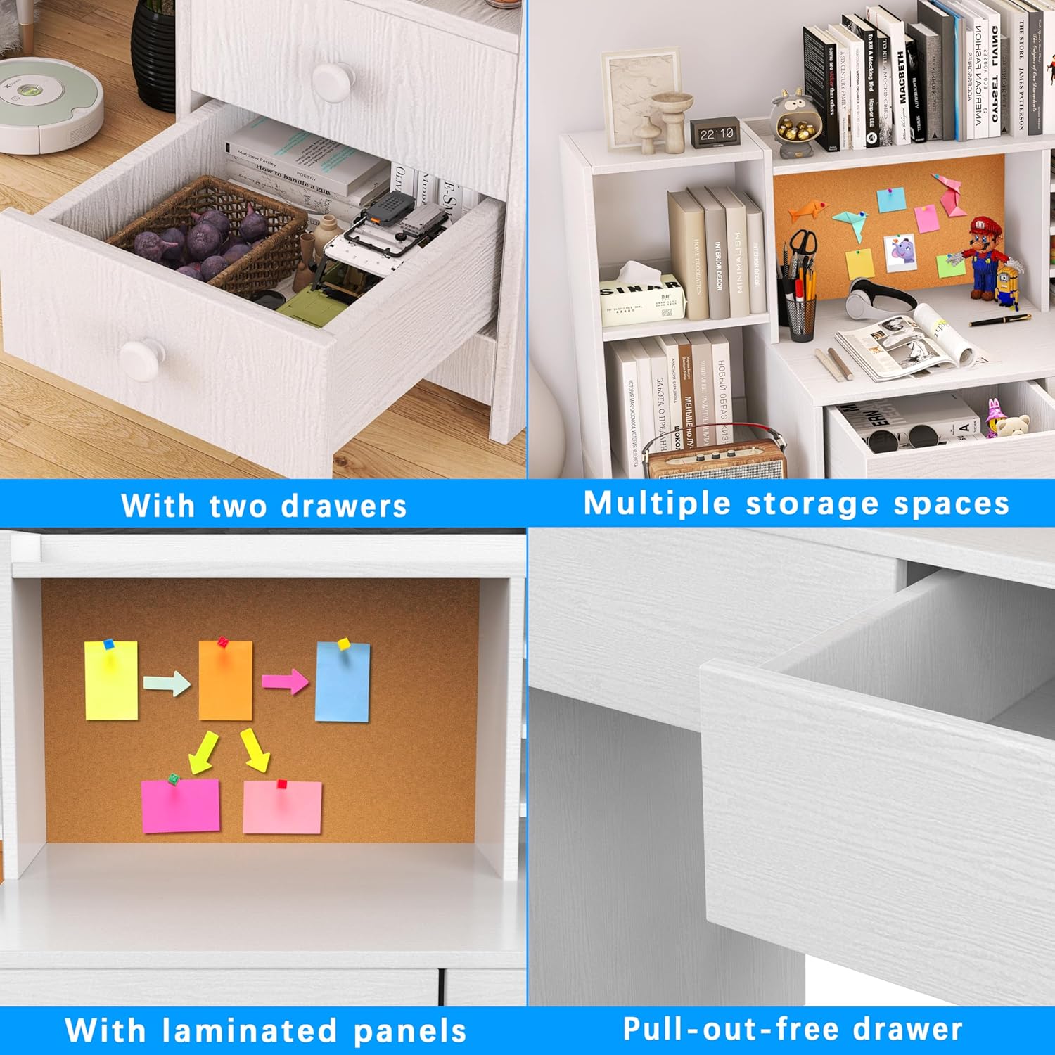 Childrens Computer Desk with 4 Drawers, White Kids Desk and Chair Set for 5-12 Year Old,Kids Study Table with Storage Shelf-JR40 - Grand Goldman