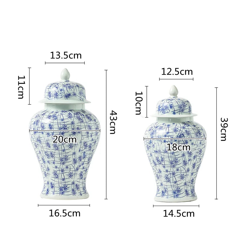 Chinese Ceramic General Jar Blue and White Porcelain Vase Vintage Porcelain Bottle Ginger Jar Storage Tank Home Decoration - Grand Goldman