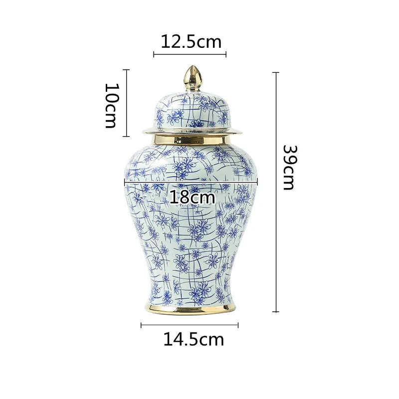 Chinese Ceramic General Jar Blue and White Porcelain Vase Vintage Porcelain Bottle Ginger Jar Storage Tank Home Decoration - Grand Goldman