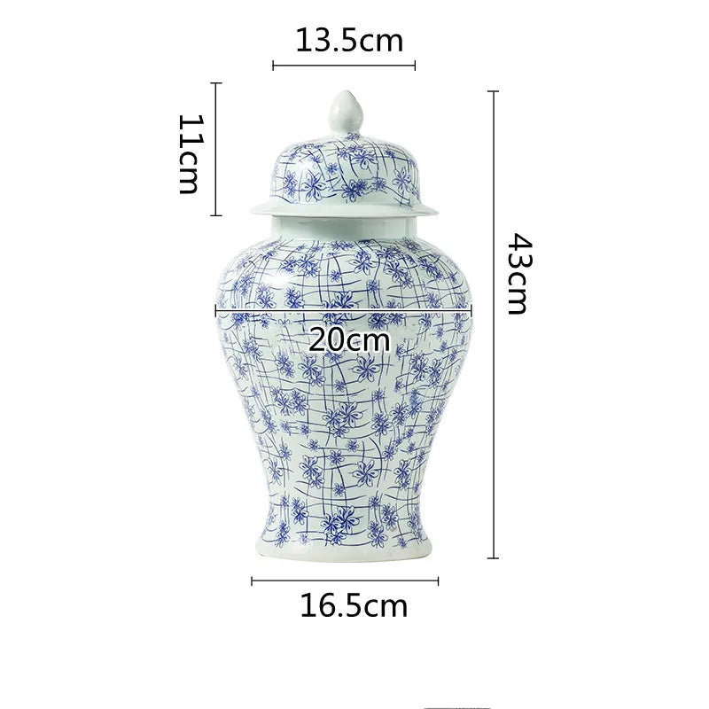 Chinese Ceramic General Jar Blue and White Porcelain Vase Vintage Porcelain Bottle Ginger Jar Storage Tank Home Decoration - Grand Goldman