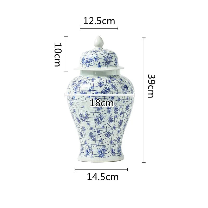 Chinese Ceramic General Jar Blue and White Porcelain Vase Vintage Porcelain Bottle Ginger Jar Storage Tank Home Decoration - Grand Goldman
