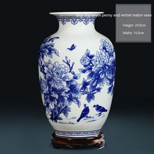 Chinese Decorative Vase With Blue And White Porcelain Flower Arrangement - Grand Goldman