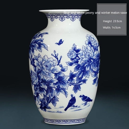 Chinese Decorative Vase With Blue And White Porcelain Flower Arrangement - Grand Goldman