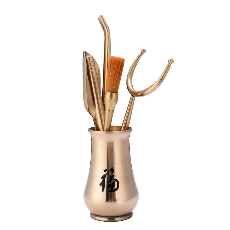 Chinese Lucky Charm Tea Set Brass Storage Jar Household Tea Clamp Tea Knife Tea Fork T - Grand Goldman