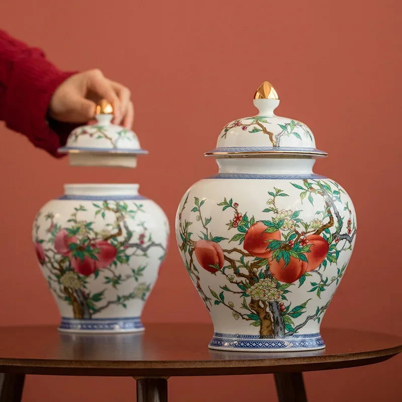 Chinese Retro General Jar Ceramic Tea Pot Porcelain Sealed Tea Storage Jar with Lid Handicraft Ornaments Home Decoration - Grand Goldman