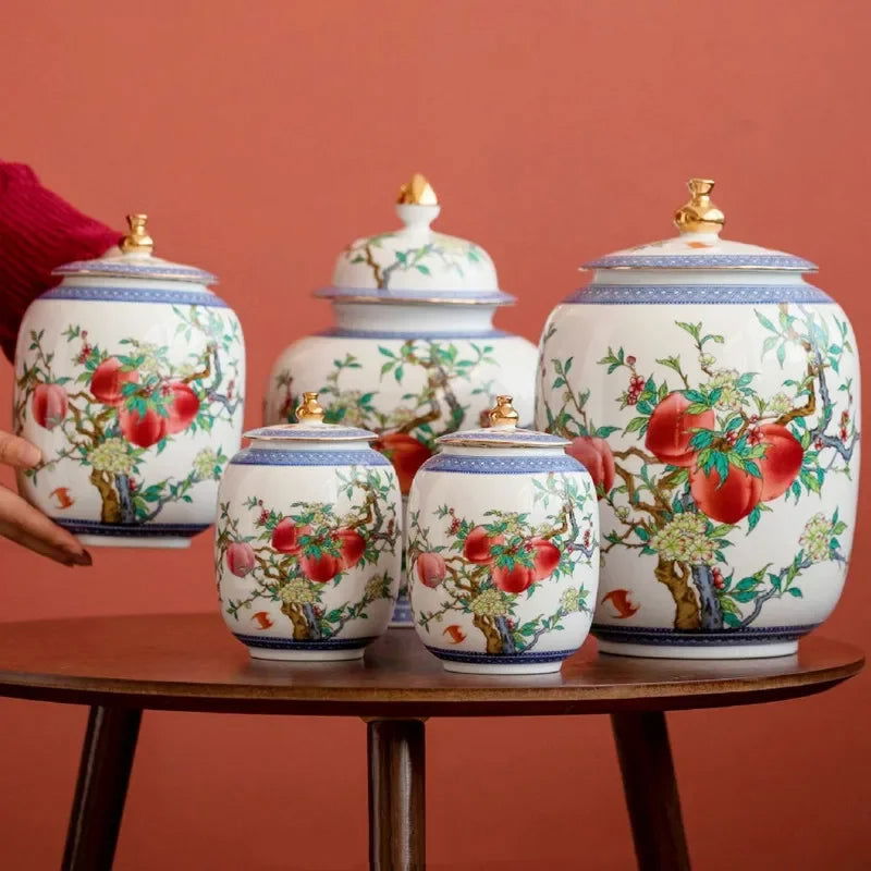 Chinese Style Ceramic Pot Tea Caddy Large General Can Porcelain Jar Sealed Storage Tank Flower Vase Container Home Decoration - Grand Goldman