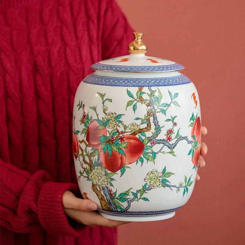 Chinese Style Ceramic Pot Tea Caddy Large General Can Porcelain Jar Sealed Storage Tank Flower Vase Container Home Decoration - Grand Goldman