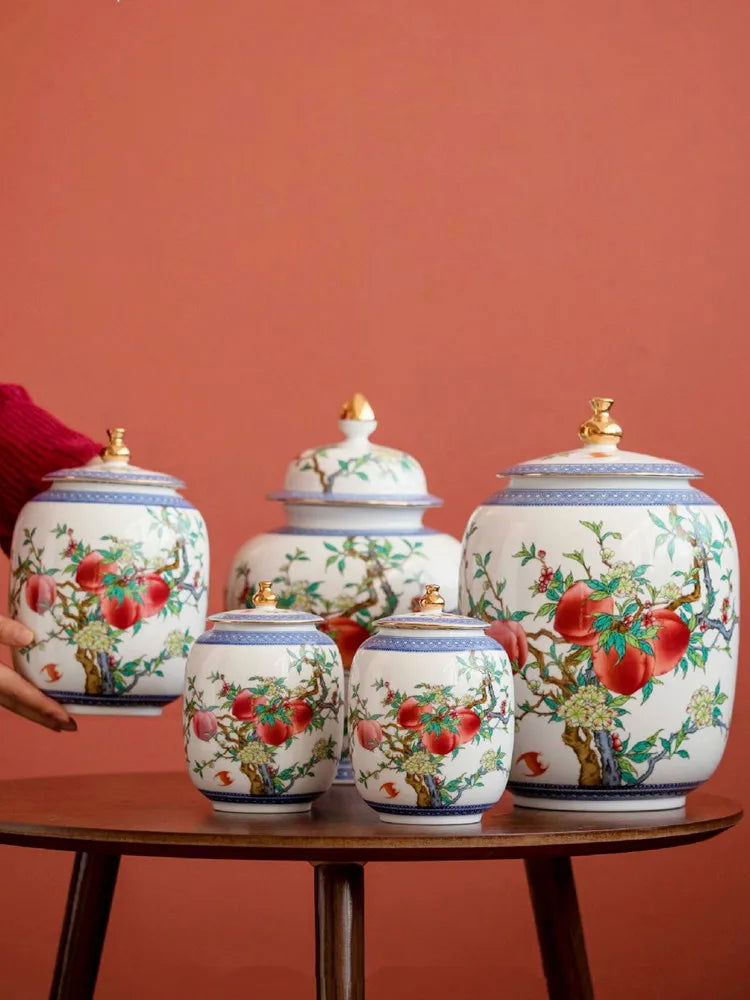 Chinese Style Ceramic Pot Tea Caddy Large General Can Porcelain Jar Sealed Storage Tank Flower Vase Container Home Decoration - Grand Goldman