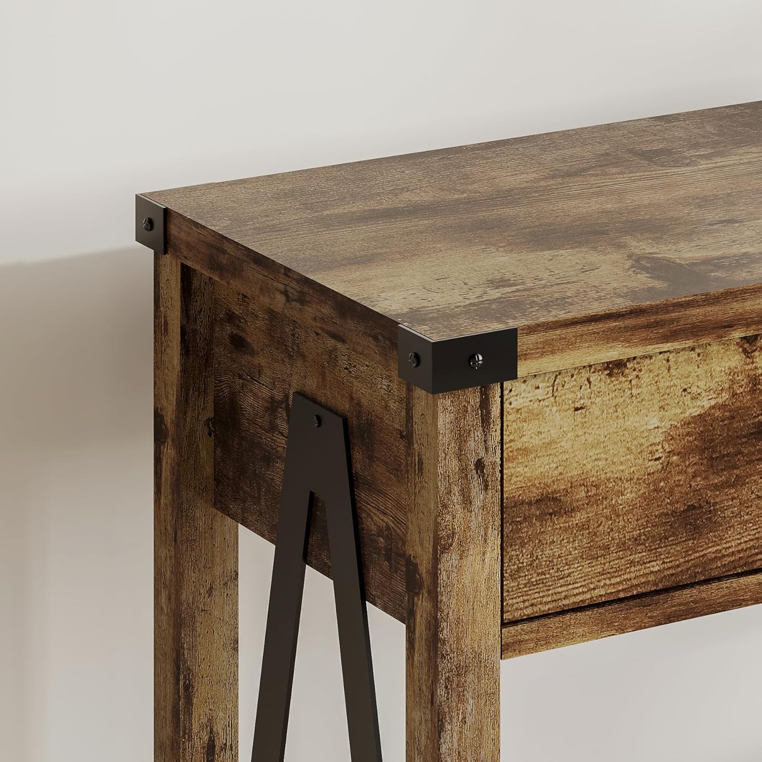 ChooChoo 47'' Farmhouse Console Table with Drawer, Entryway Table with Storage Shelf, Rustic A-Design Sofa Table for Hallway, Entrance, Living Room, Rustic Brown - Grand Goldman