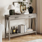 ChooChoo 47'' Farmhouse Console Table with Drawer, Entryway Table with Storage Shelf, Rustic A-Design Sofa Table for Hallway, Entrance, Living Room, Rustic Brown - Grand Goldman