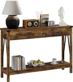 ChooChoo 47'' Farmhouse Console Table with Drawer, Entryway Table with Storage Shelf, Rustic A-Design Sofa Table for Hallway, Entrance, Living Room, Rustic Brown - Grand Goldman