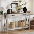 ChooChoo 47'' Farmhouse Console Table with Drawer, Entryway Table with Storage Shelf, Rustic A-Design Sofa Table for Hallway, Entrance, Living Room, Rustic Brown - Grand Goldman
