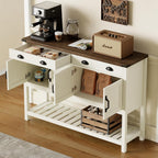 ChooChoo 47" Farmhouse Console Table with Storage, Rustic Entryway Table with Drawers & Doors, Narrow Long Sofa Table for Living Room, Hallway, Behind Couch, Soft White and Brown - Grand Goldman