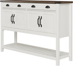 ChooChoo 47" Farmhouse Console Table with Storage, Rustic Entryway Table with Drawers & Doors, Narrow Long Sofa Table for Living Room, Hallway, Behind Couch, Soft White and Brown - Grand Goldman