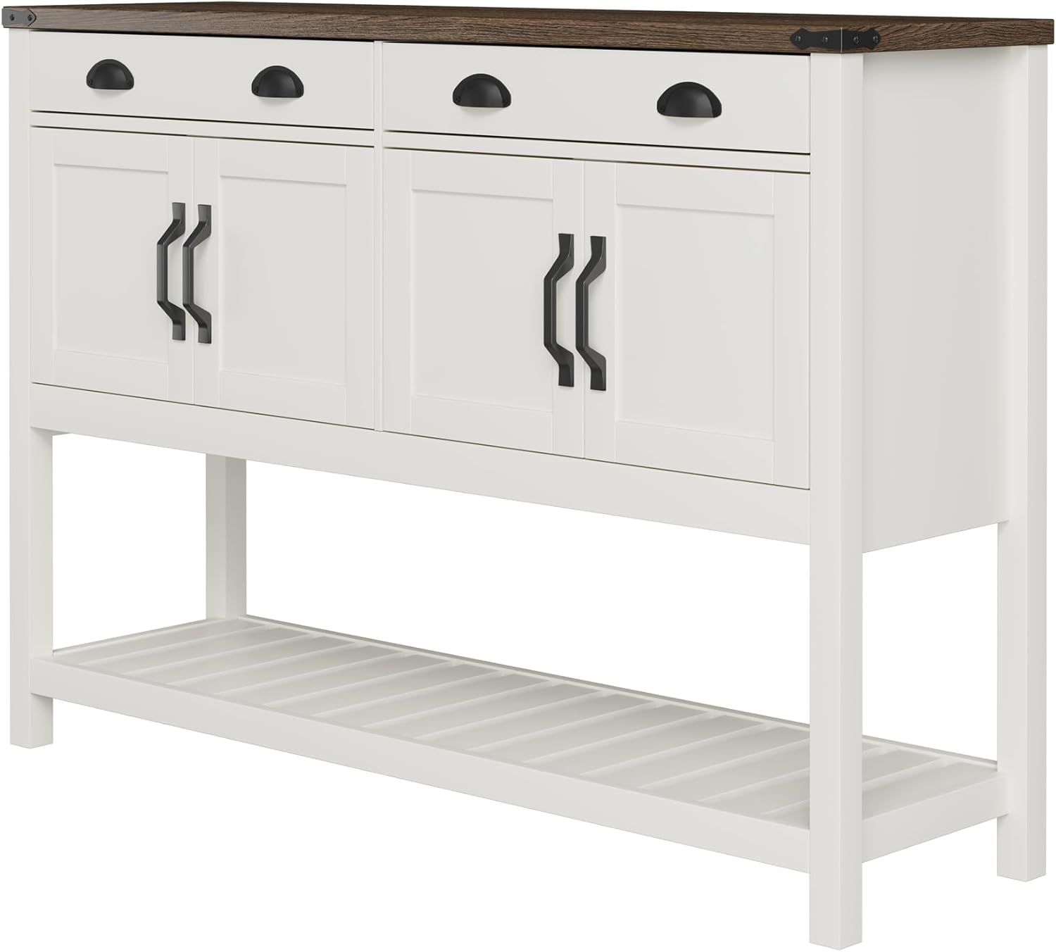 ChooChoo 47" Farmhouse Console Table with Storage, Rustic Entryway Table with Drawers & Doors, Narrow Long Sofa Table for Living Room, Hallway, Behind Couch, Soft White and Brown - Grand Goldman