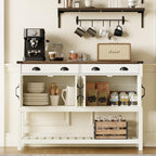 ChooChoo 47" Farmhouse Console Table with Storage, Rustic Entryway Table with Drawers & Doors, Narrow Long Sofa Table for Living Room, Hallway, Behind Couch, Soft White and Brown - Grand Goldman