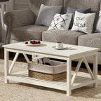 ChooChoo Farmhouse Coffee Table, Rustic Vintage Living Room Table with Shelf, 40 White - Grand Goldman