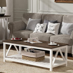 ChooChoo Farmhouse Coffee Table, Rustic Vintage Living Room Table with Shelf, 40 White - Grand Goldman