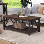 ChooChoo Farmhouse Coffee Table, Rustic Vintage Living Room Table with Shelf, 40 White - Grand Goldman