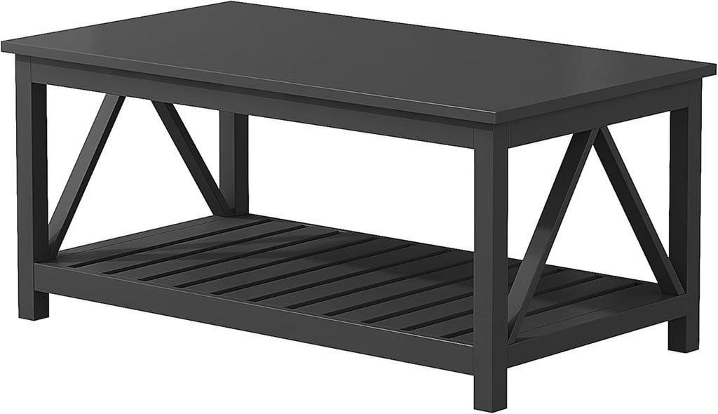 ChooChoo Farmhouse Coffee Table, Rustic Vintage Living Room Table with Shelf, 40 White - Grand Goldman
