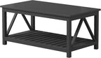 ChooChoo Farmhouse Coffee Table, Rustic Vintage Living Room Table with Shelf, 40 White - Grand Goldman