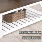 ChooChoo Farmhouse Coffee Table, Rustic Vintage Living Room Table with Shelf, 40 White - Grand Goldman