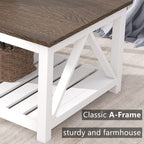ChooChoo Farmhouse Coffee Table, Rustic Vintage Living Room Table with Shelf, 40 White - Grand Goldman