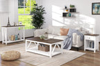 ChooChoo Farmhouse Coffee Table, Rustic Vintage Living Room Table with Shelf, 40 White - Grand Goldman