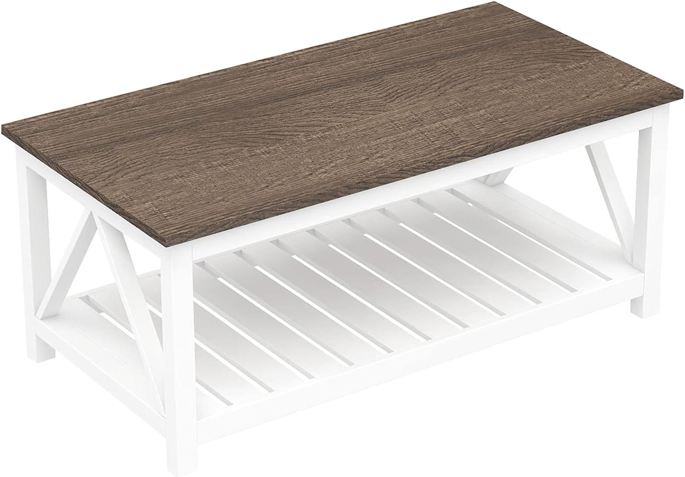 ChooChoo Farmhouse Coffee Table, Rustic Vintage Living Room Table with Shelf, 40 White - Grand Goldman