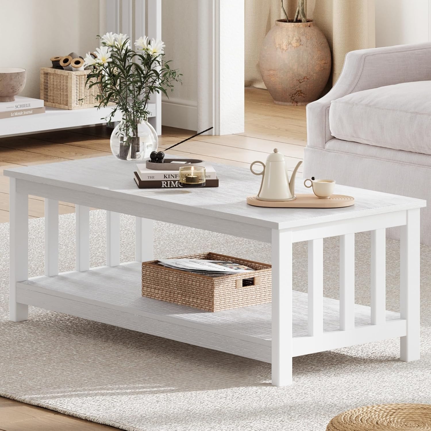 ChooChoo Mission Coffee Table, Black Wood Living Room Table with Shelf, 40 Black - Grand Goldman